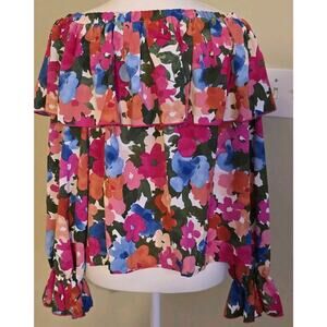 Jules And James Boutique Top Bright Colorful Floral Size M Romance Fun EUC